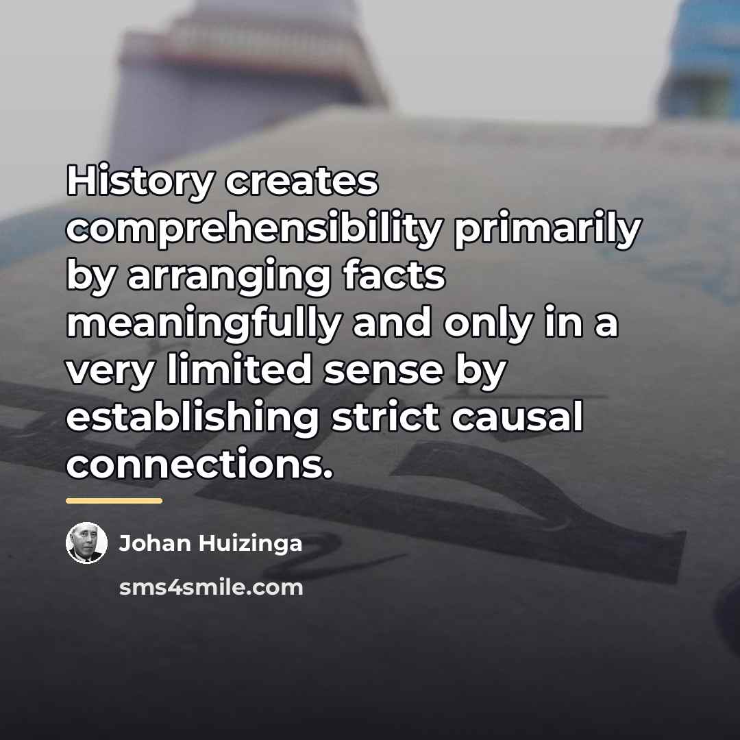 “History creates comprehensibility primarily by arranging facts meaningfully and only…” quote by Johan Huizinga