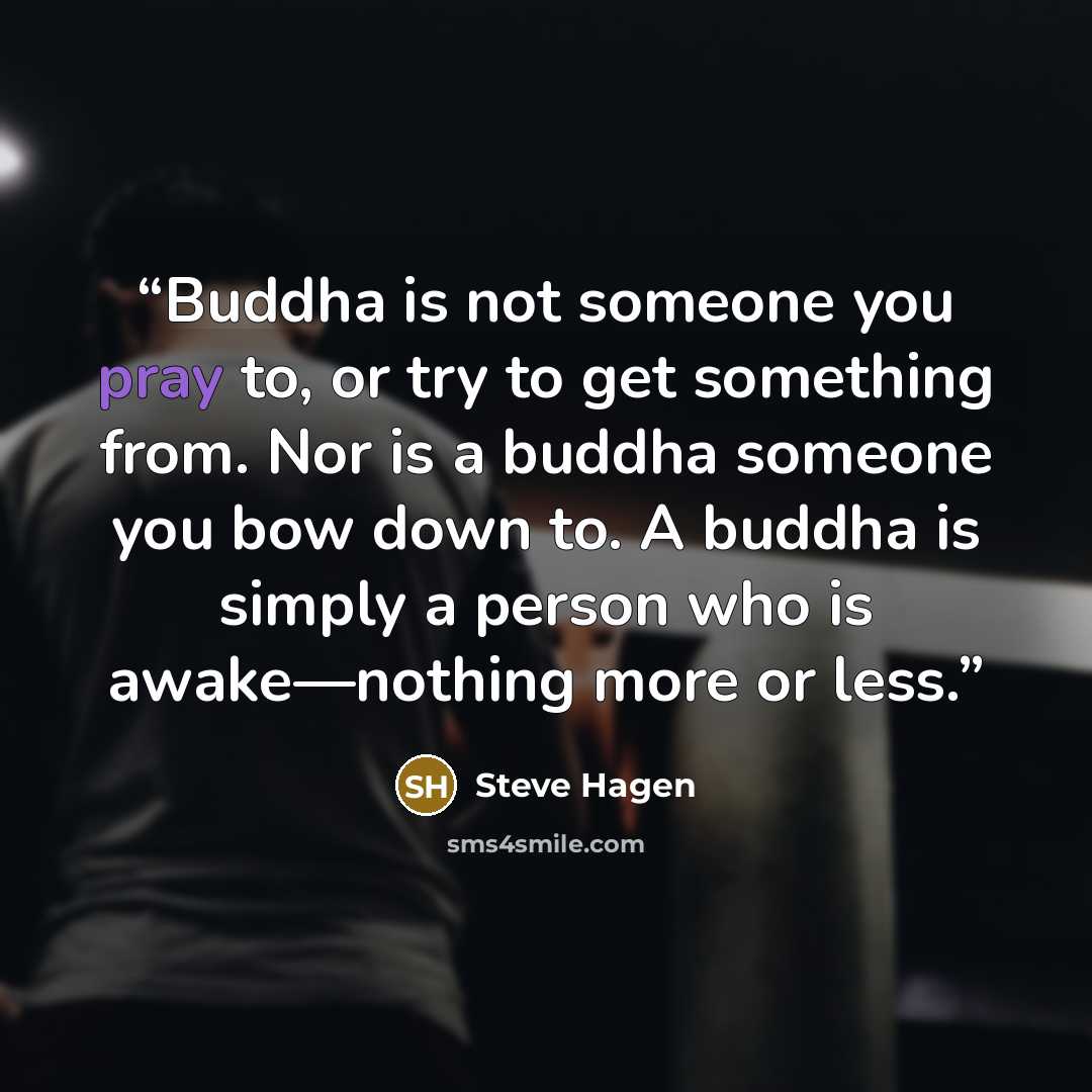 “Buddha is not someone you pray to, or try to get something from. Nor is a buddha someone you bow down to. A buddha is simply a person who is awake—nothing more or less.” quote by Steve Hagen