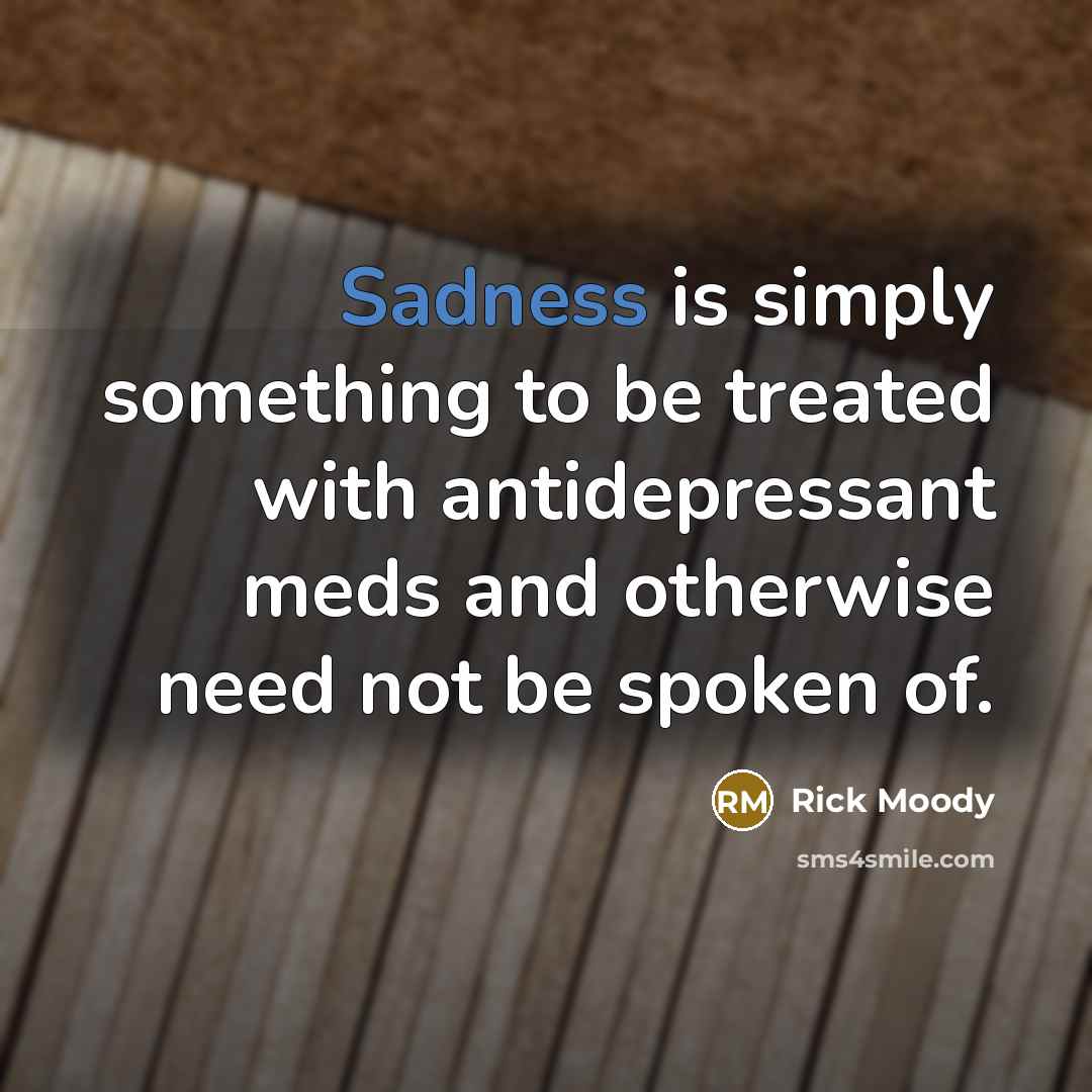“Sadness is simply something to be treated with antidepressant meds…” quote by Rick Moody