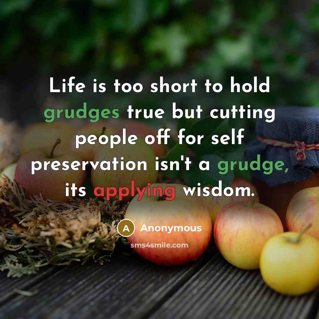 “Life is too short to hold grudges true but cutting people off for self preservation isn't a grudge, its applying wisdom.” quote by Anonymous
