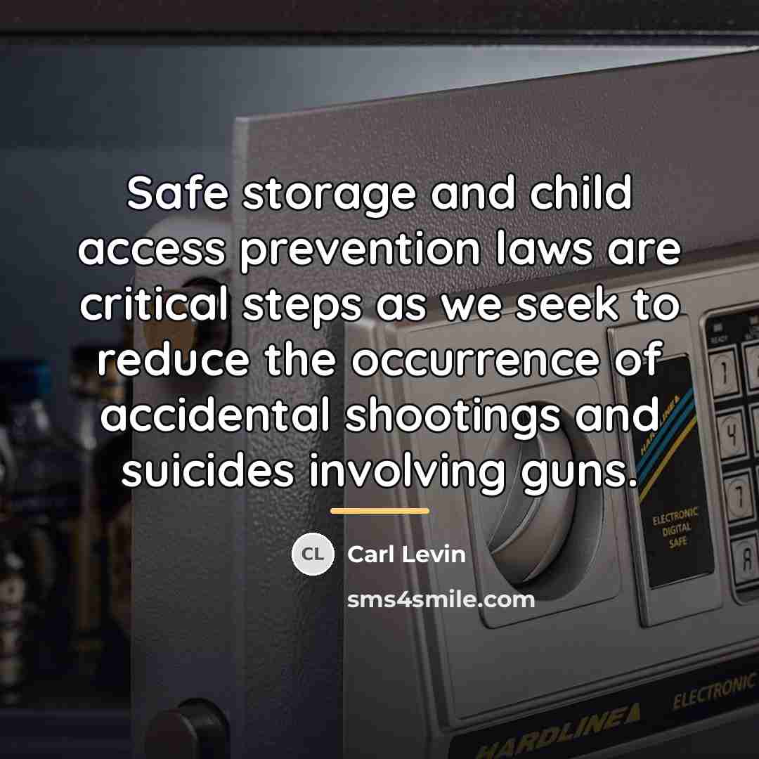 “Safe storage and child access prevention laws are critical steps…” quote by Carl Levin