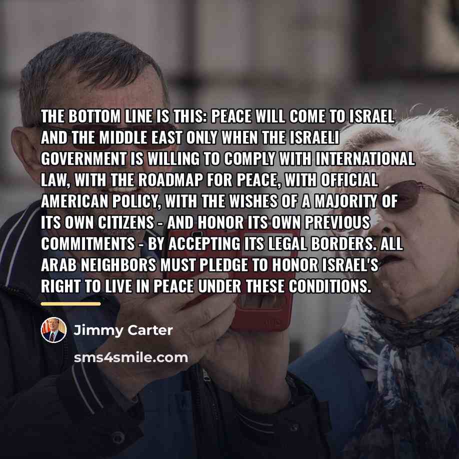 “The bottom line is this: Peace will come to Israel…” quote by Jimmy Carter