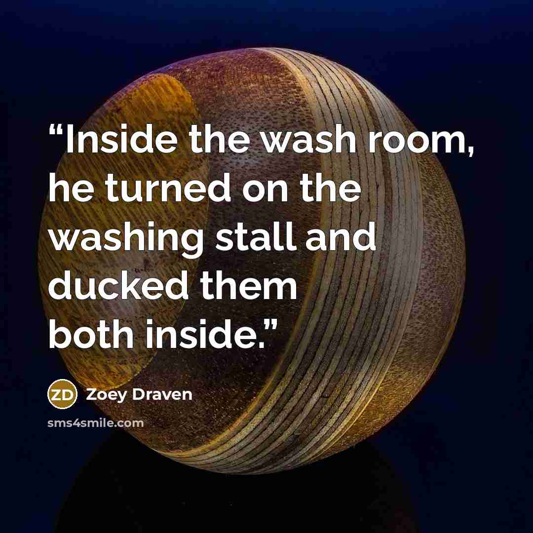 “Inside the wash room, he turned on the washing stall and ducked them both inside.” quote by Zoey Draven