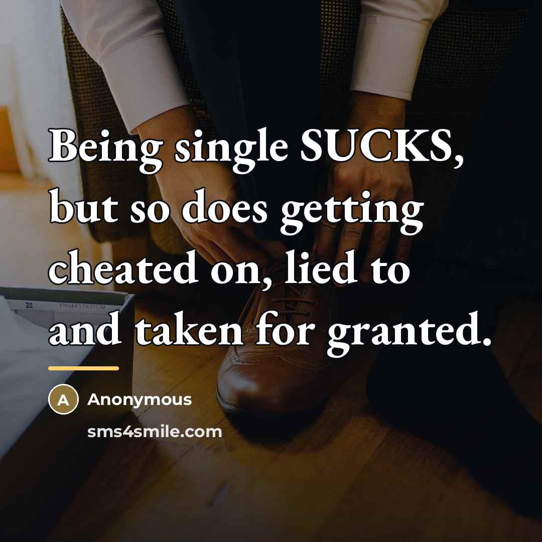 “Being single SUCKS, but so does getting cheated on, lied…” quote by Anonymous