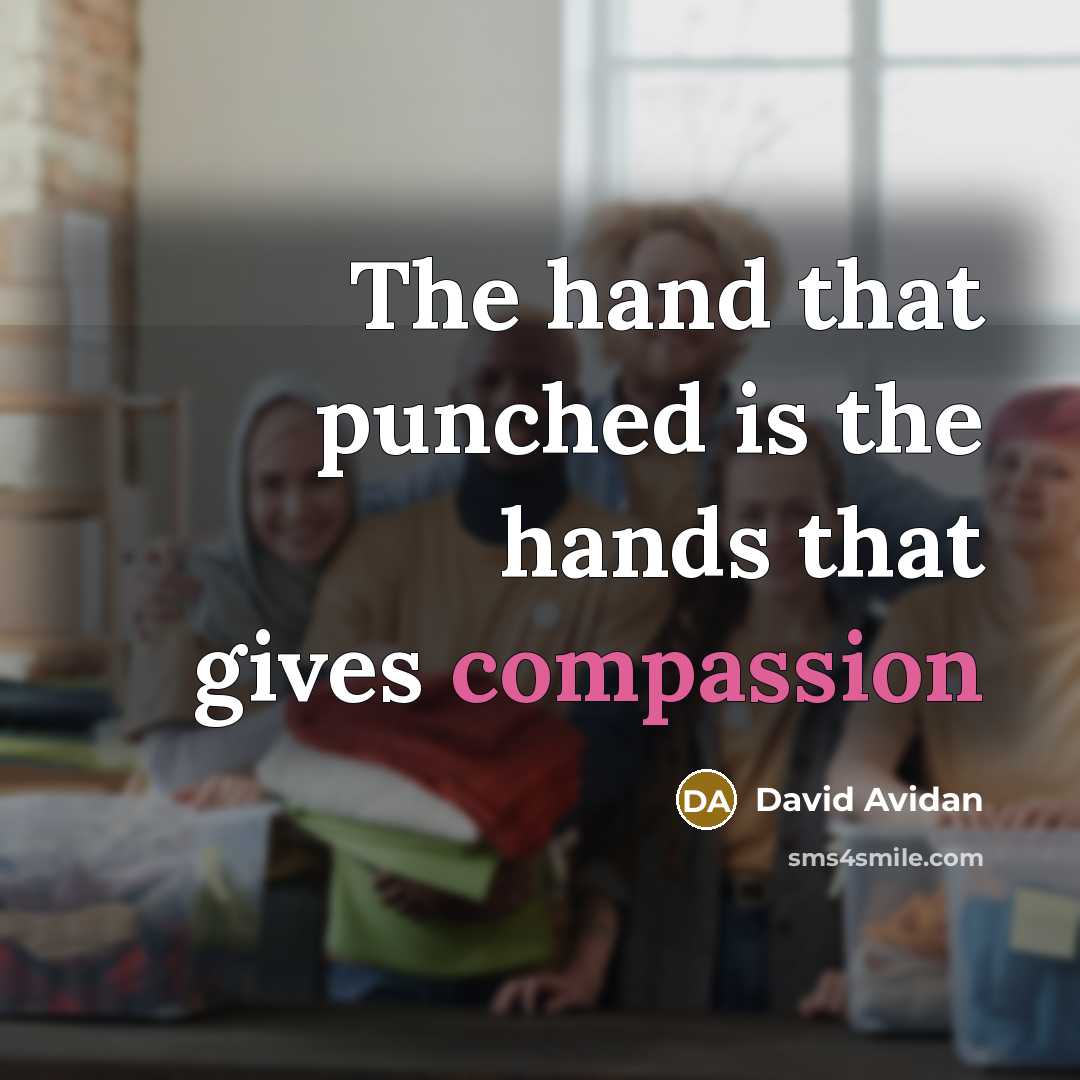 “The hand that punched is the hands that gives compassion” quote by David Avidan