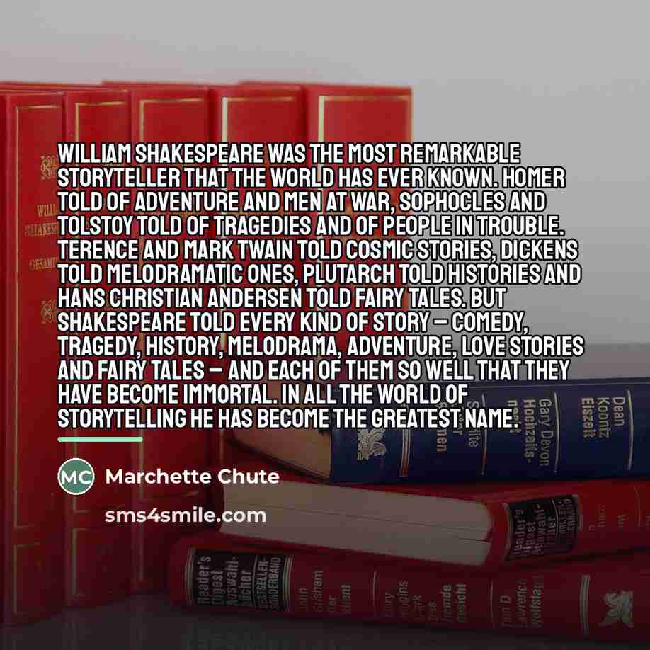 “William Shakespeare was the most remarkable storyteller that the world…” quote by Marchette Chute