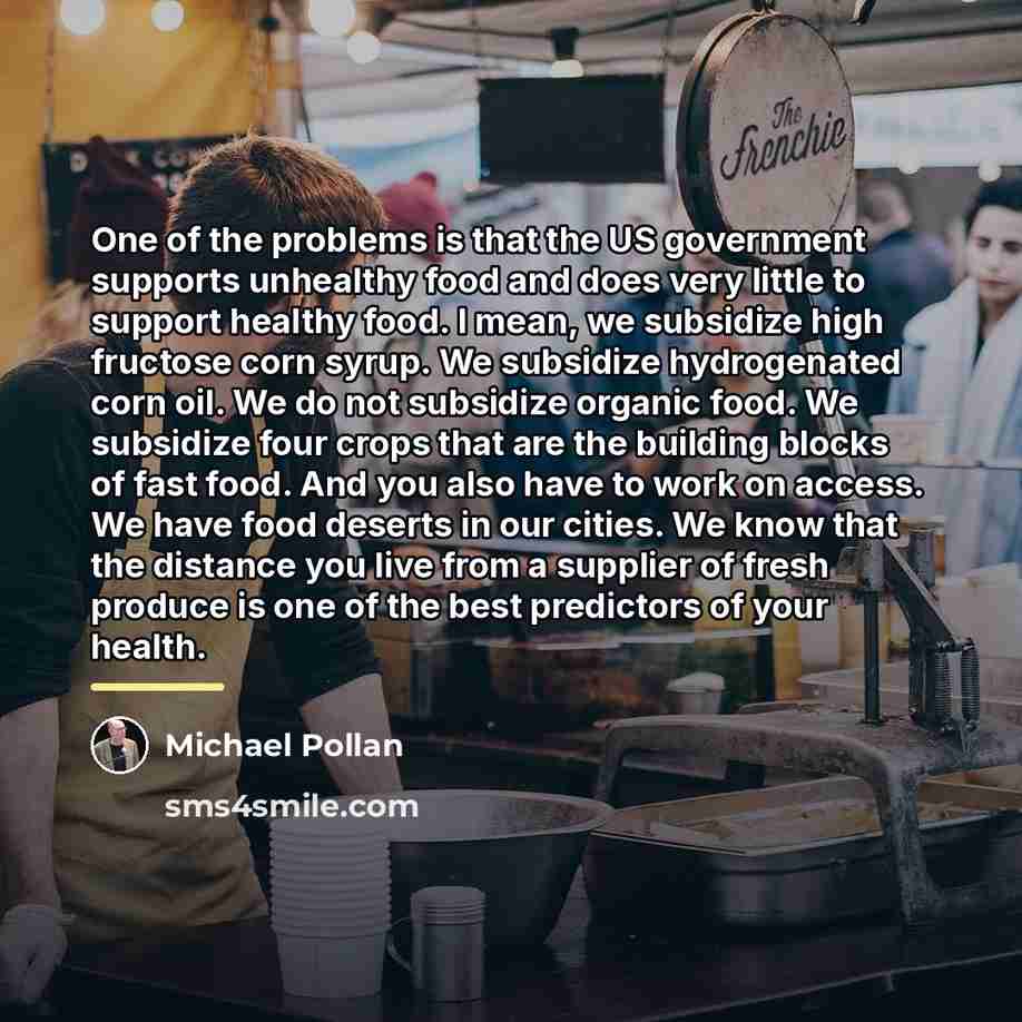 “One of the problems is that the US government supports…” quote by Michael Pollan