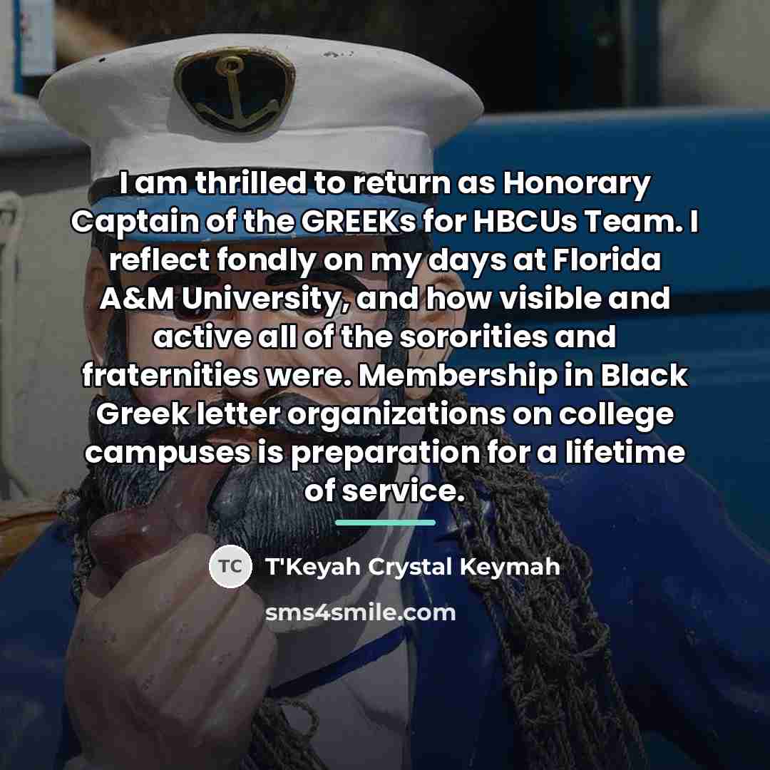 “I am thrilled to return as Honorary Captain of the…” quote by T'Keyah Crystal Keymah