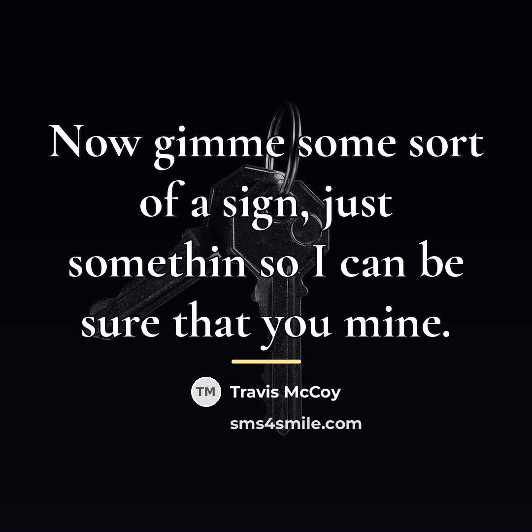 “Now gimme some sort of a sign, just somethin so…” quote by Travis McCoy