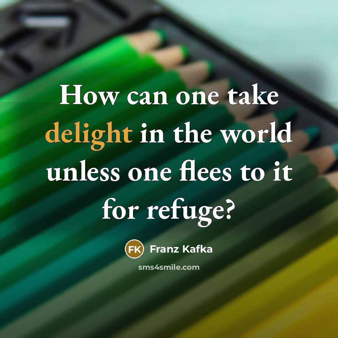 “How can one take delight in the world unless one…” quote by Franz Kafka