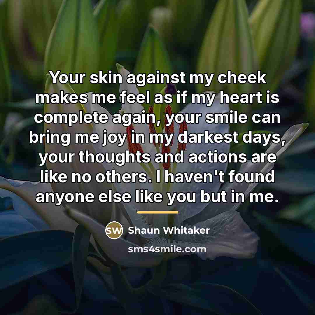“Your skin against my cheek makes me feel as if…” quote by Shaun Whitaker