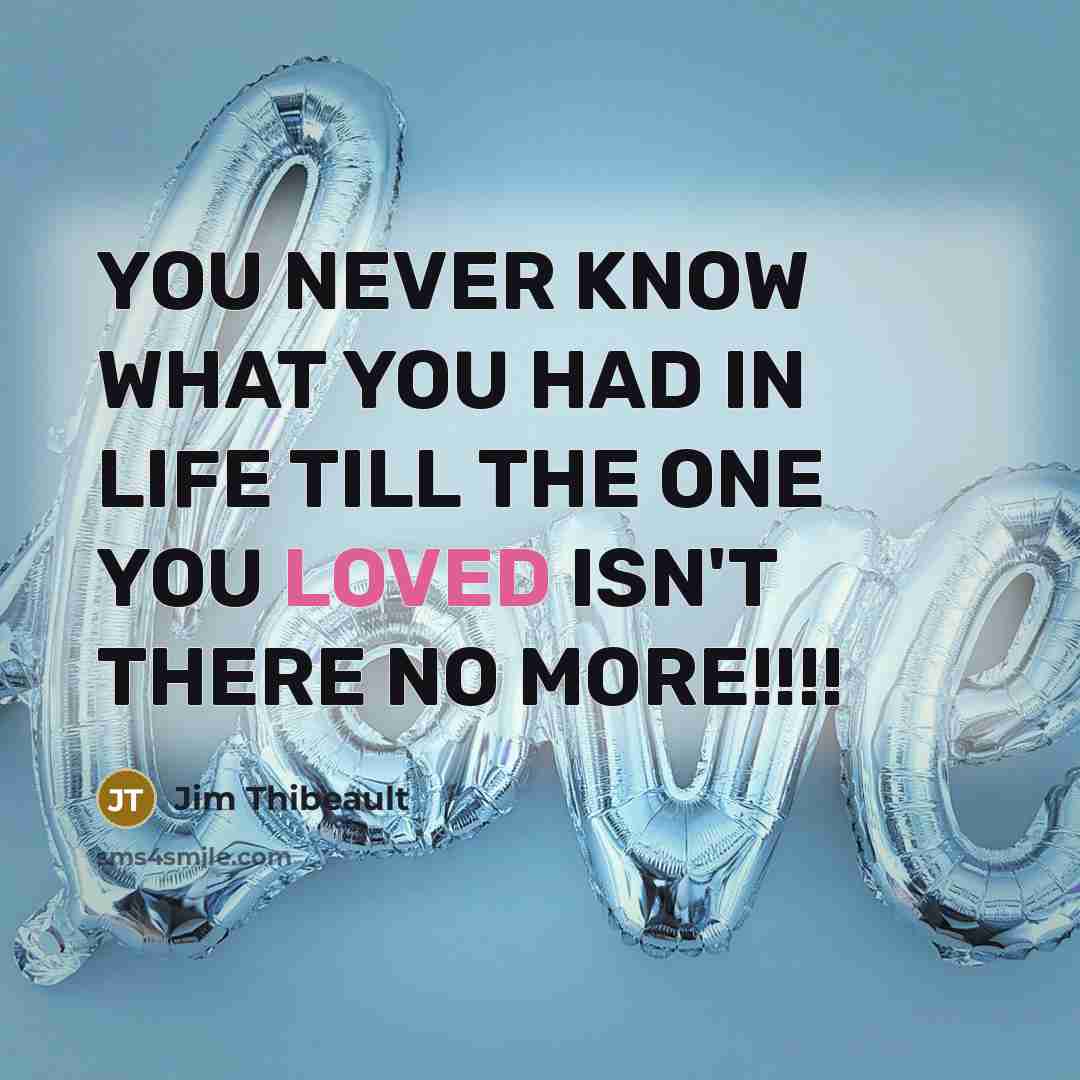 “YOU NEVER KNOW WHAT YOU HAD IN LIFE TILL THE ONE YOU LOVED ISN'T THERE NO MORE!!!!” quote by Jim Thibeault