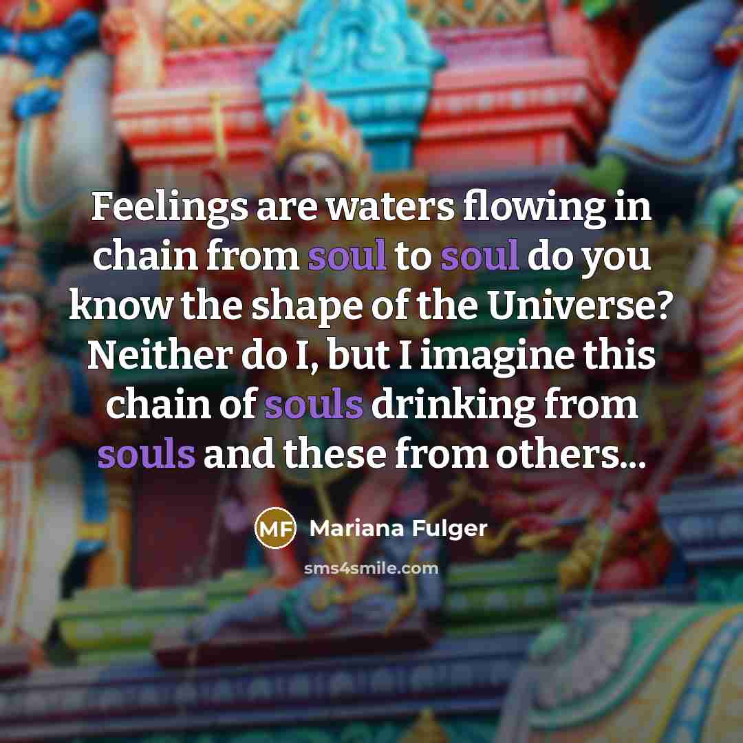 “Feelings are waters flowing in chain from soul to soul do you know the shape of the Universe? Neither do I, but I imagine this chain of souls drinking from souls and these from others...” quote by Mariana Fulger