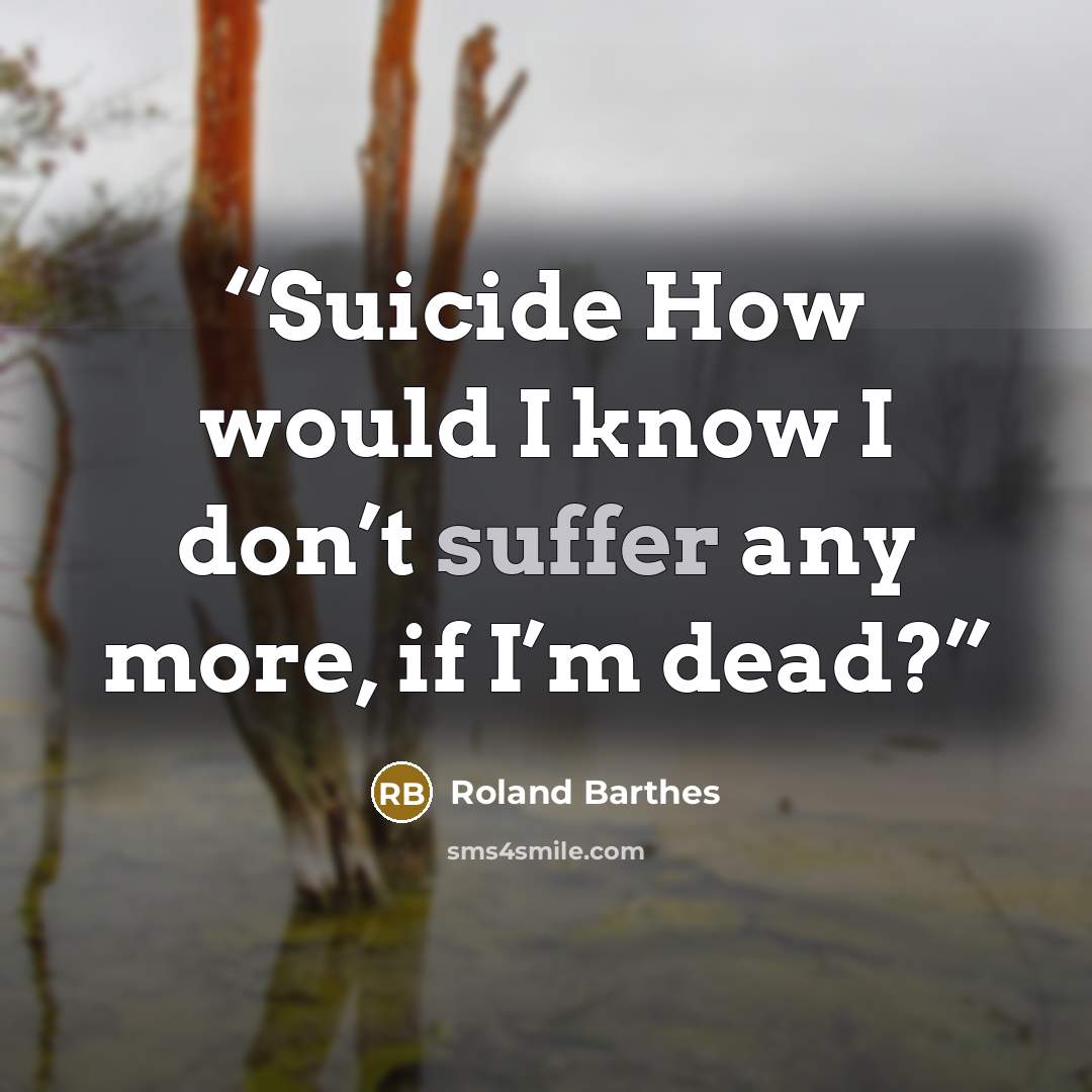 “Suicide How would I know I don’t suffer any more, if I’m dead?” quote by Roland Barthes