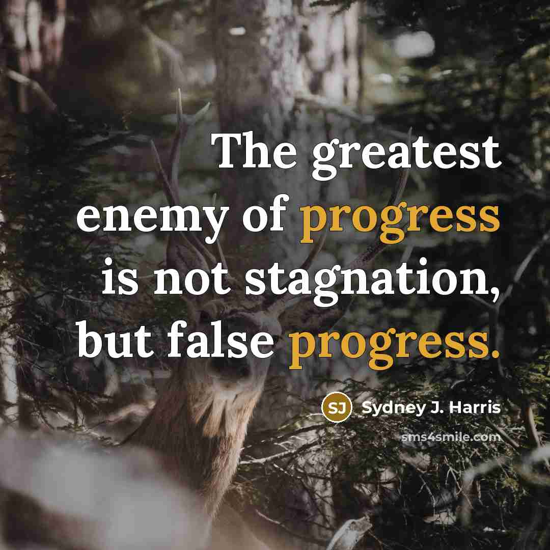 “The greatest enemy of progress is not stagnation, but false…” quote by Sydney J. Harris