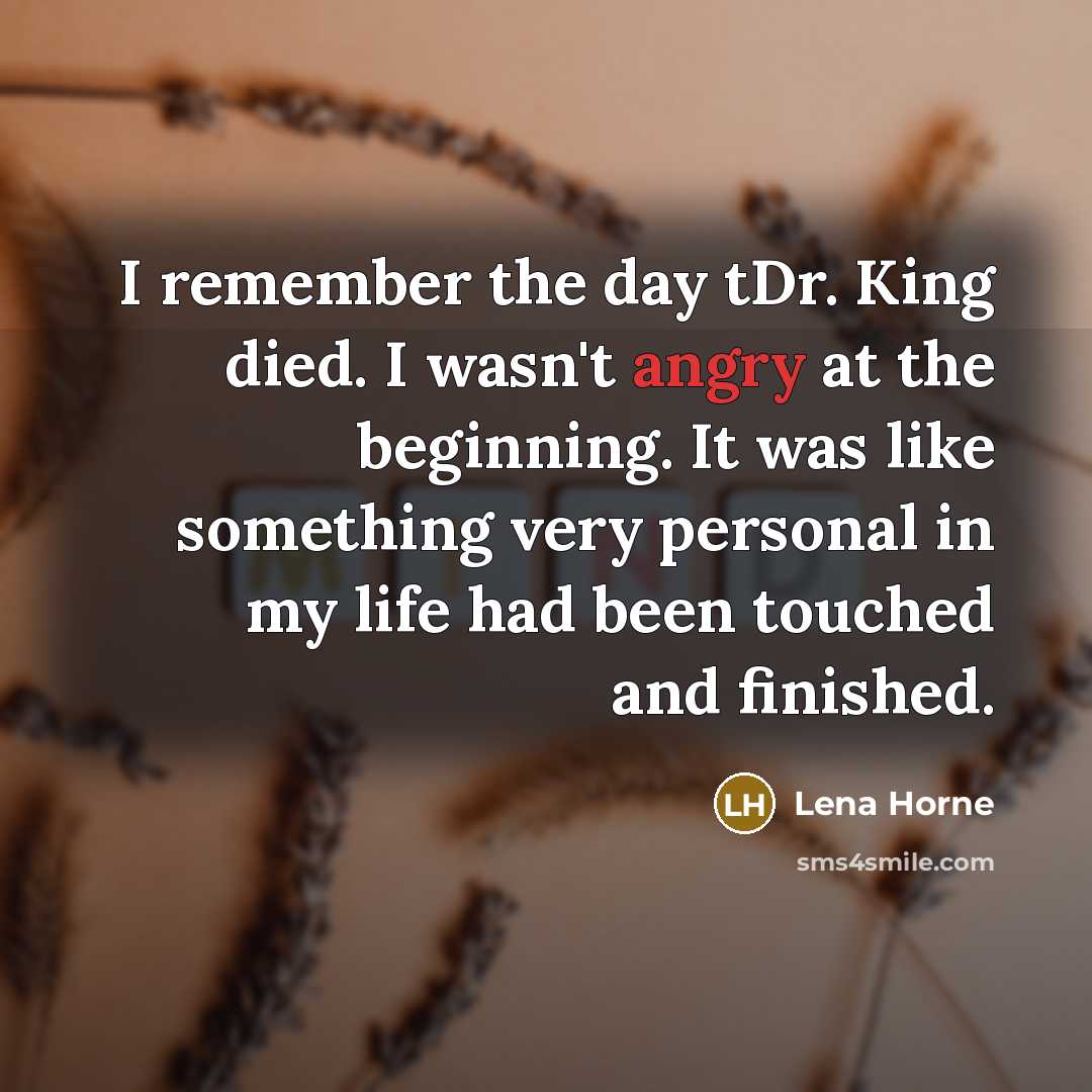 “I remember the day tDr. King died. I wasn't angry…” quote by Lena Horne