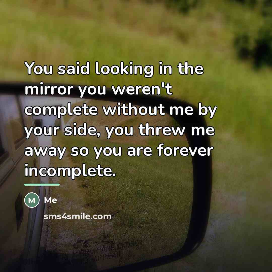 “You said looking in the mirror you weren't complete without…” quote by Me