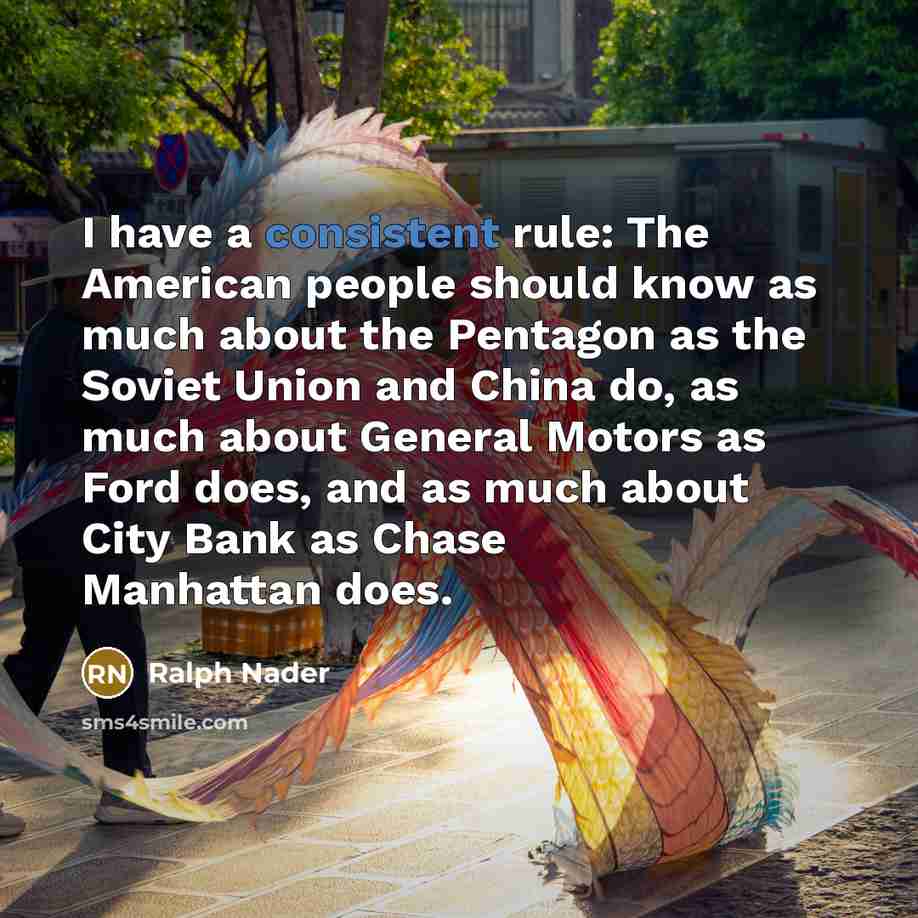 “I have a consistent rule: The American people should know…” quote by Ralph Nader