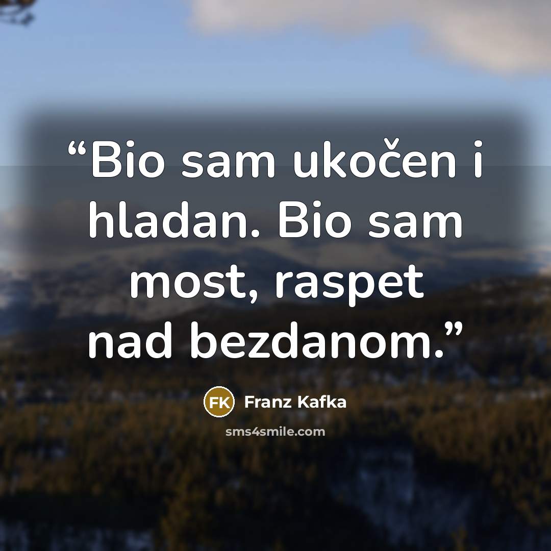 “Bio sam ukočen i hladan. Bio sam most, raspet nad bezdanom.” quote by Franz Kafka