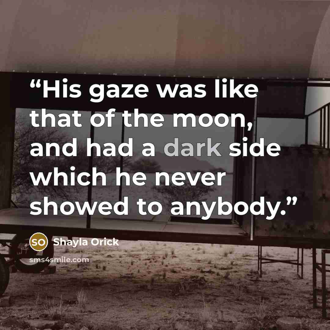 “His gaze was like that of the moon, and had a dark side which he never showed to anybody.” quote by Shayla Orick