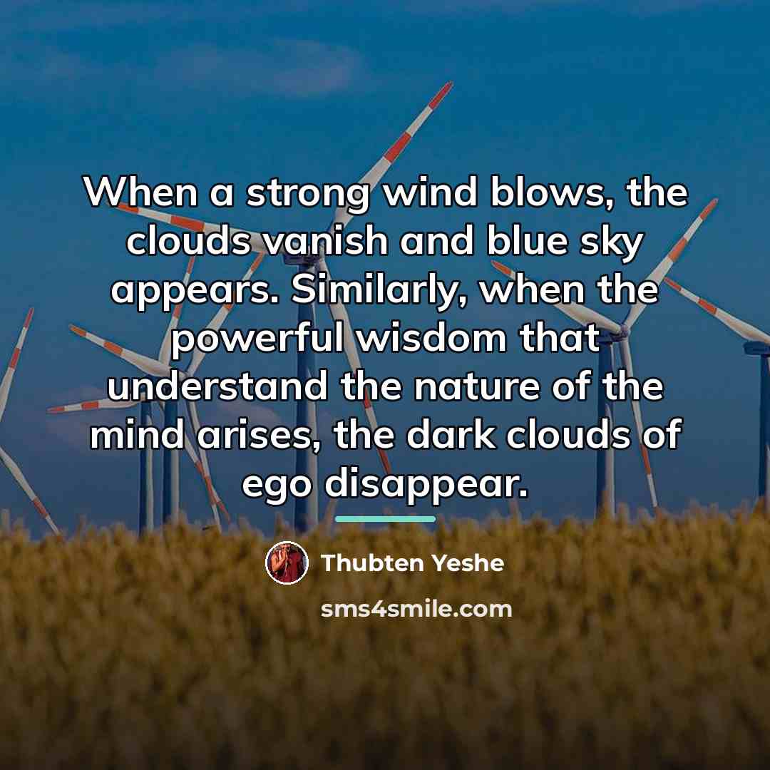 “When a strong wind blows, the clouds vanish and blue…” quote by Thubten Yeshe