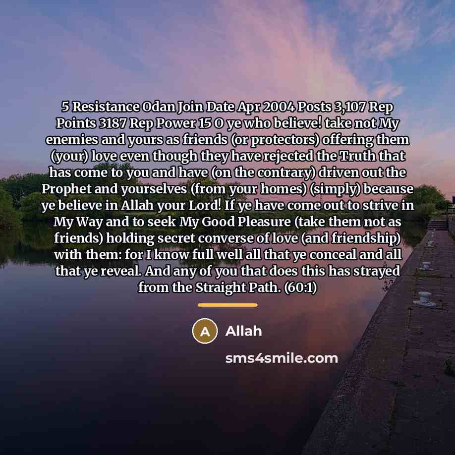 “5 Resistance Odan Join Date Apr 2004 Posts 3,107 Rep…” quote by Allah