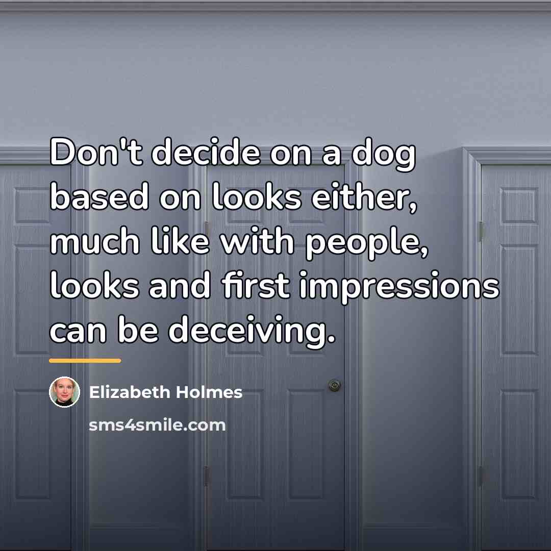 “Don't decide on a dog based on looks either, much…” quote by Elizabeth Holmes
