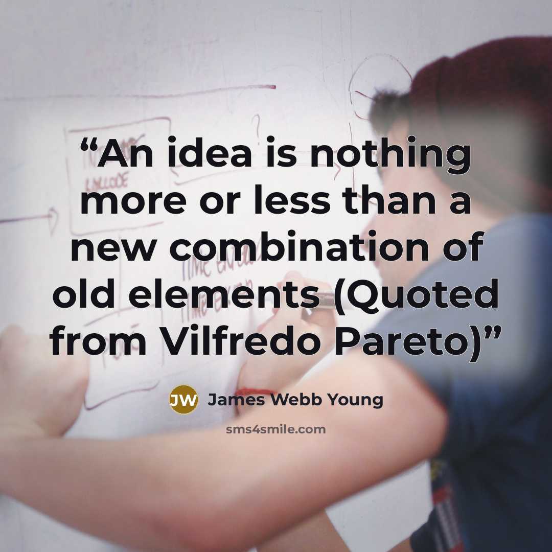 “An idea is nothing more or less than a new combination of old elements (Quoted from Vilfredo Pareto)” quote by James Webb Young