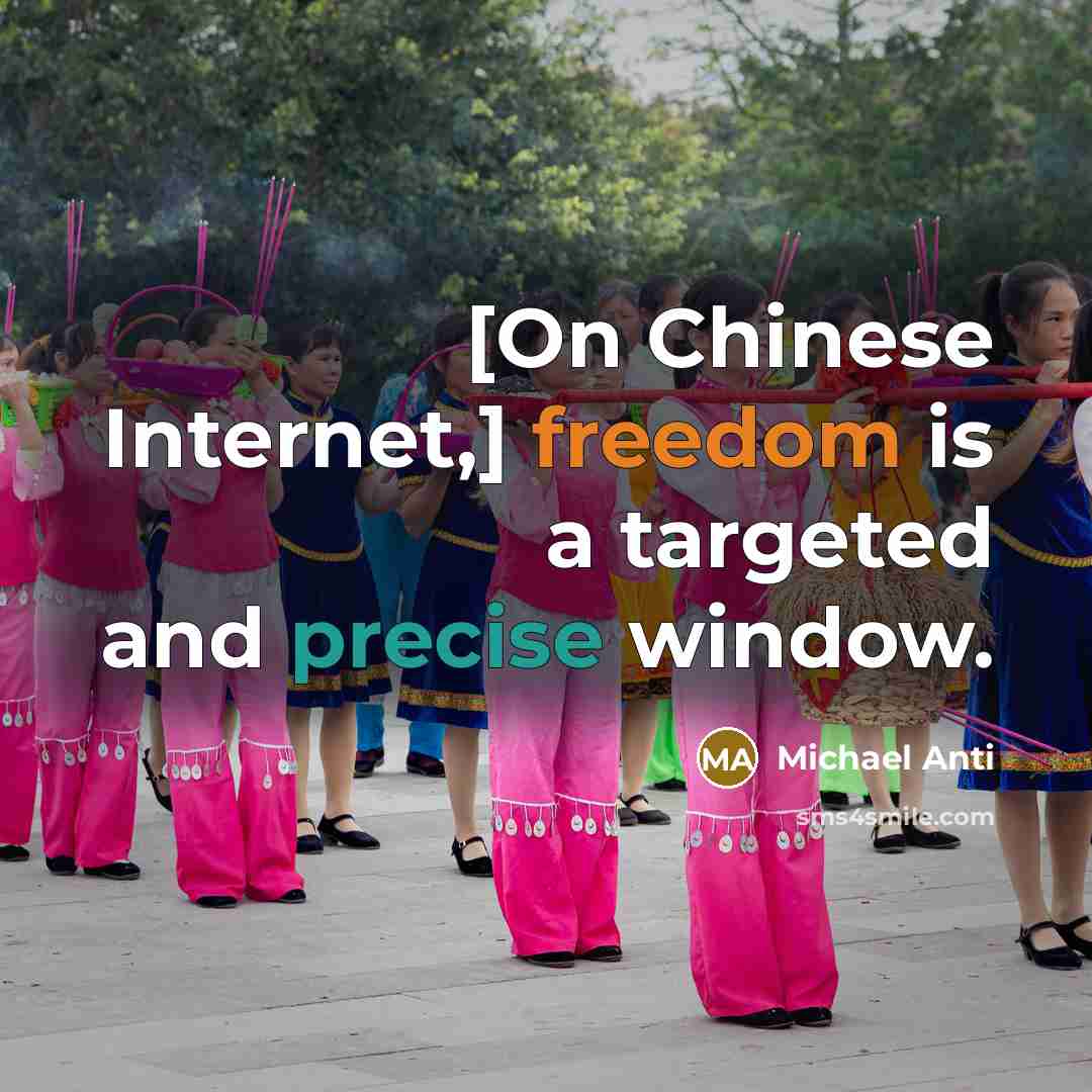 “[On Chinese Internet,] freedom is a targeted and precise window.” quote by Michael Anti