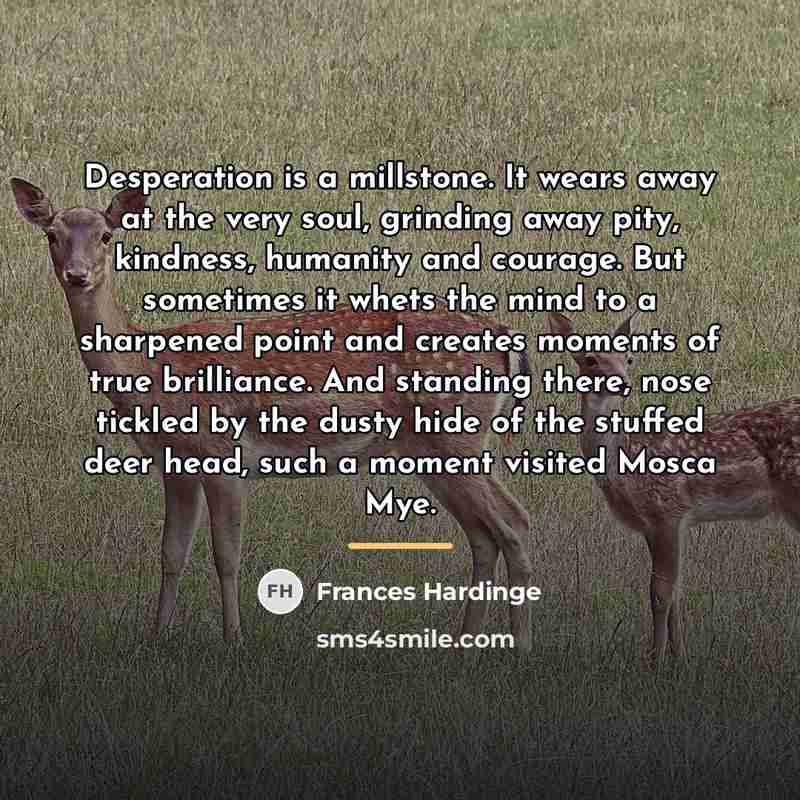 “Desperation is a millstone. It wears away at the very…” quote by Frances Hardinge