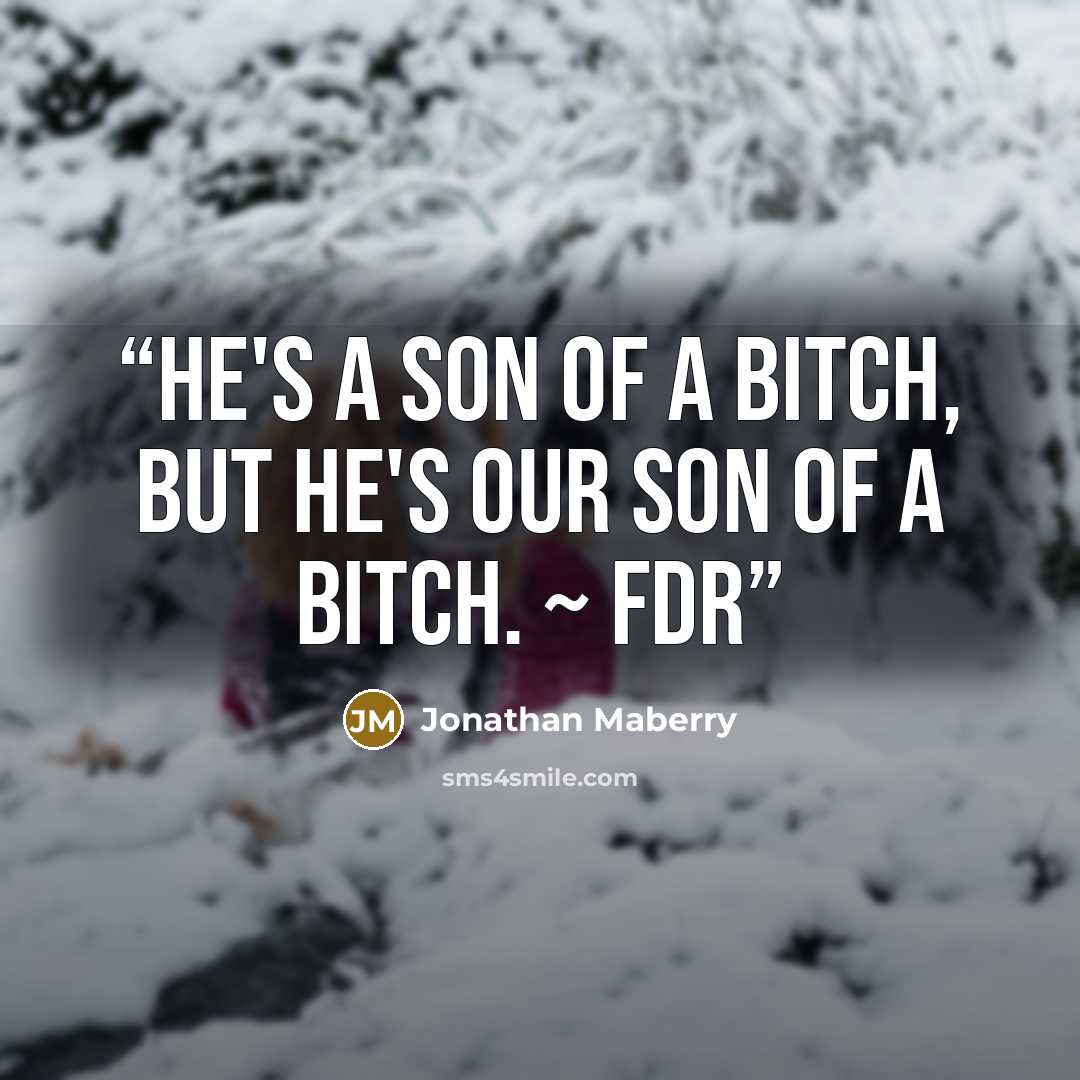 “He's a son of a bitch, but he's our son of a bitch. ~ FDR” quote by Jonathan Maberry