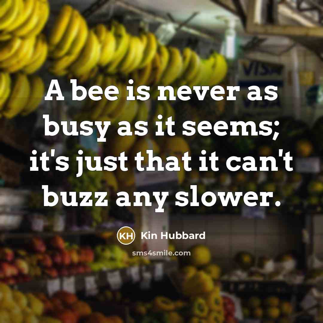 “A bee is never as busy as it seems; it's…” quote by Kin Hubbard