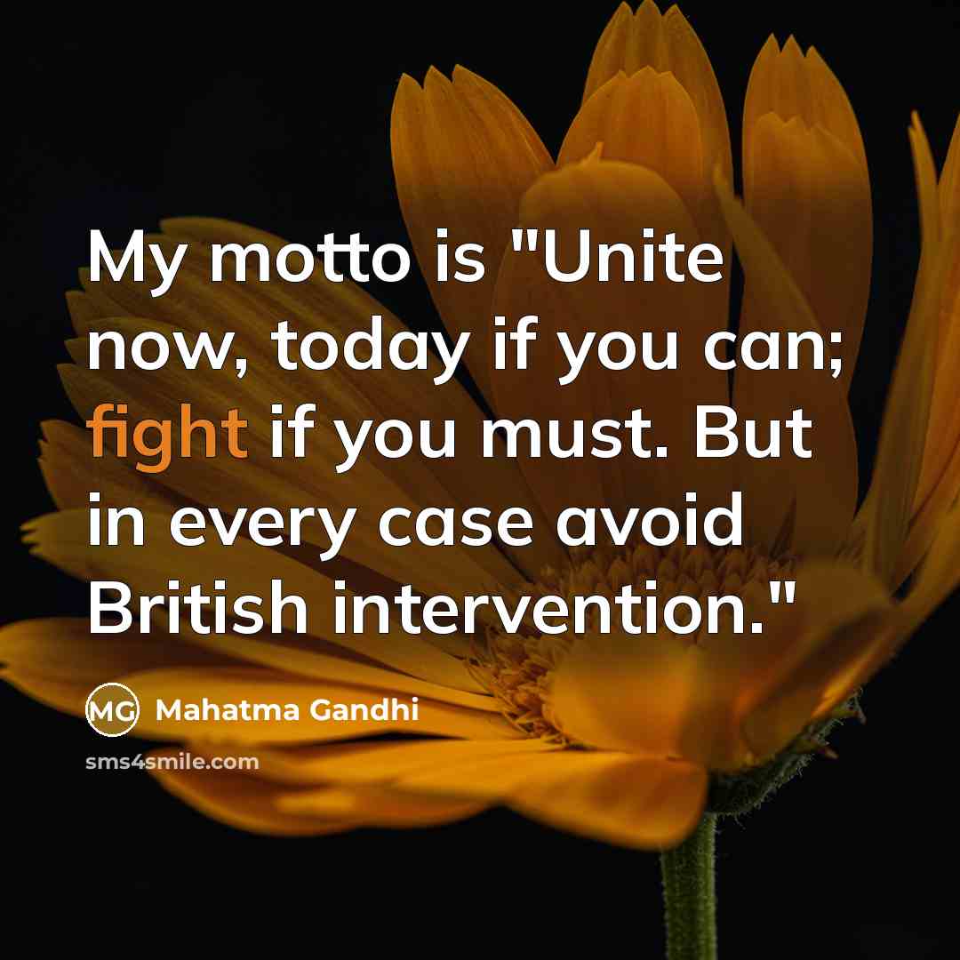 “My motto is "Unite now, today if you can; fight…” quote by Mahatma Gandhi