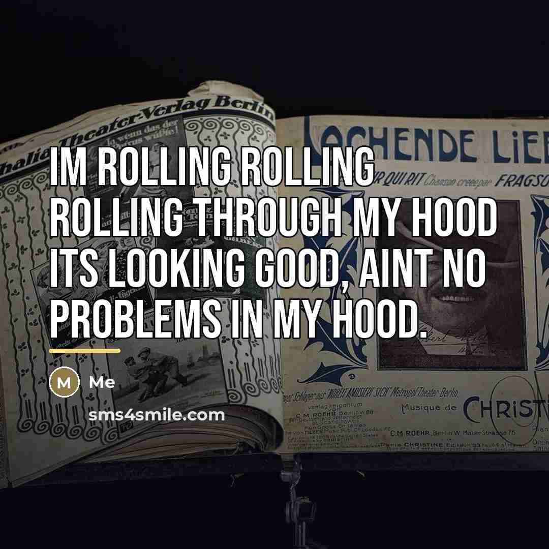 “Im rolling rolling rolling through my hood its looking good,…” quote by ME