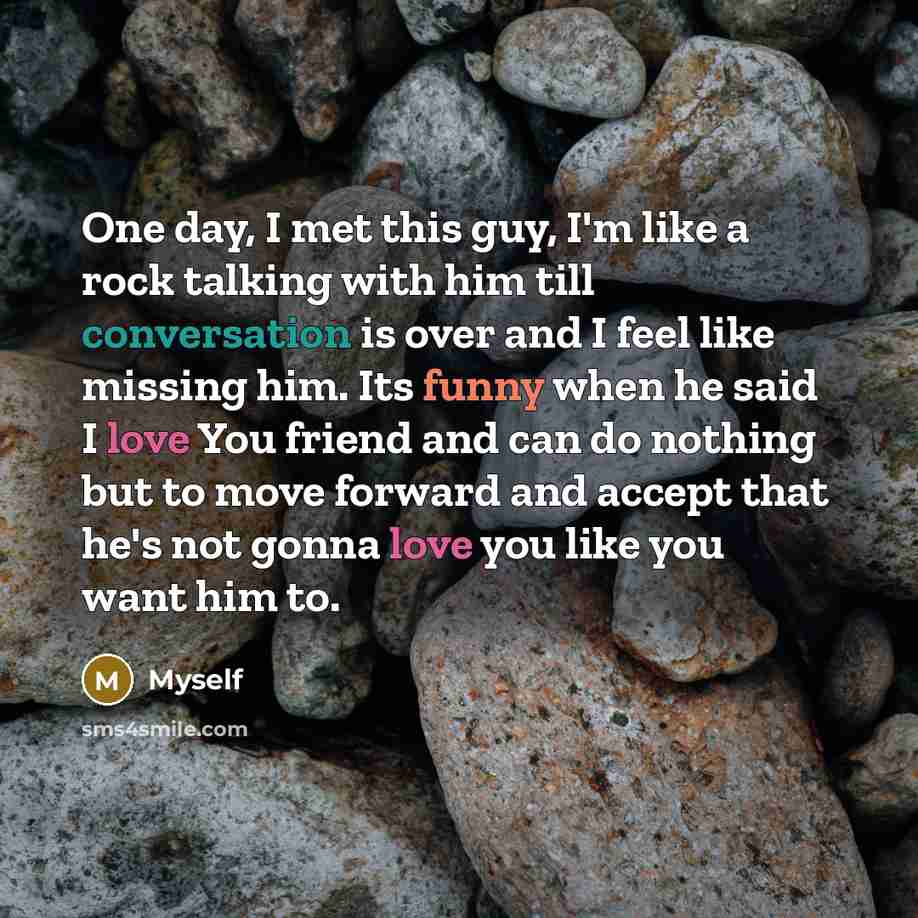 “One day, I met this guy, I'm like a rock…” quote by Myself