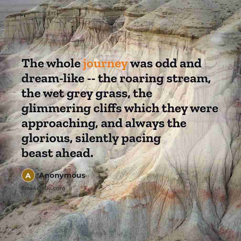 “The whole journey was odd and dream-like -- the roaring…” quote by Anonymous