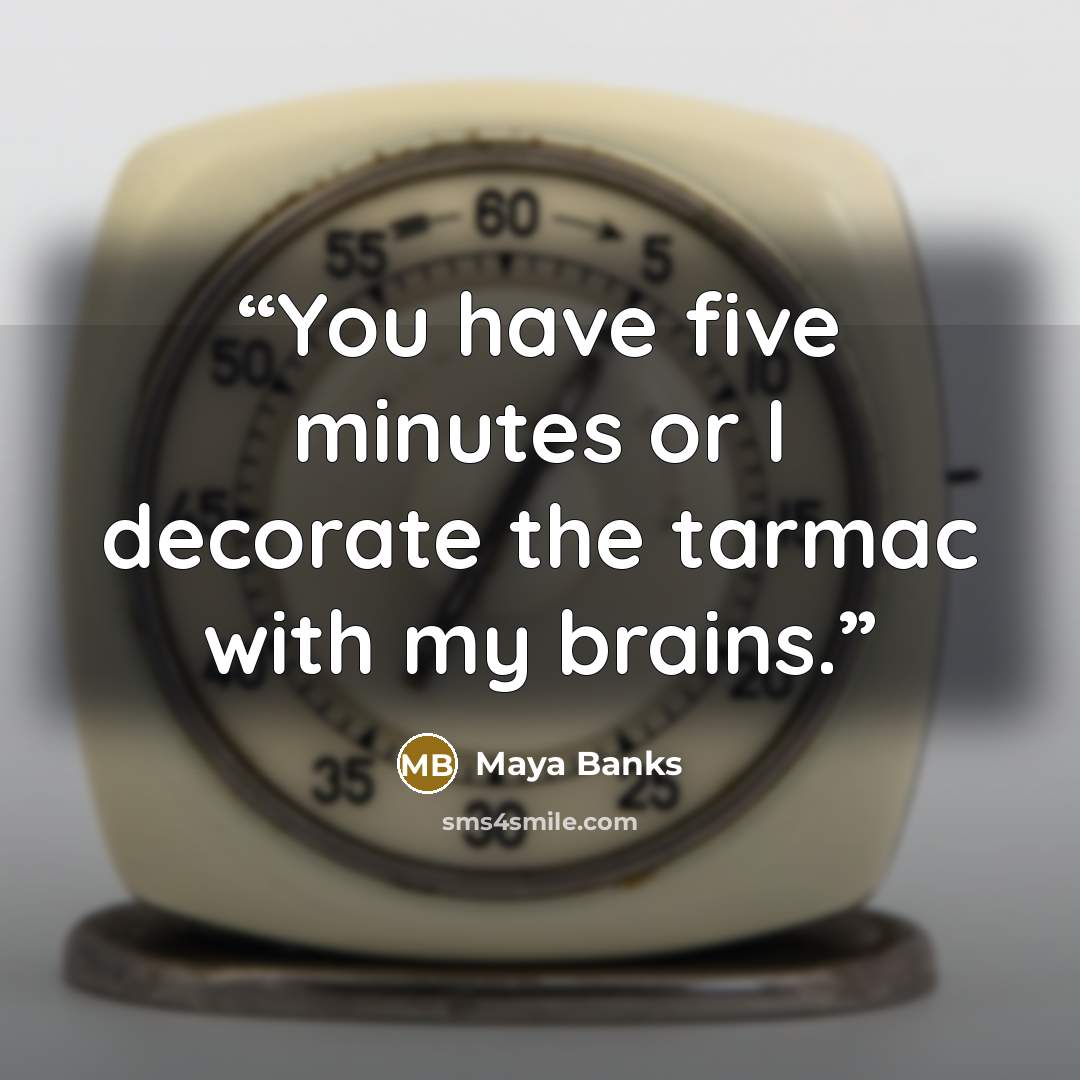 “You have five minutes or I decorate the tarmac with my brains.” quote by Maya Banks