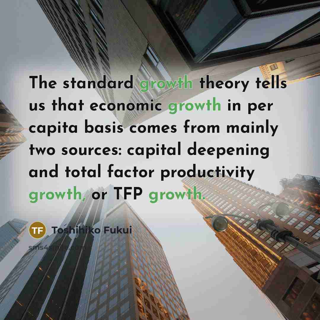 “The standard growth theory tells us that economic growth in…” quote by Toshihiko Fukui