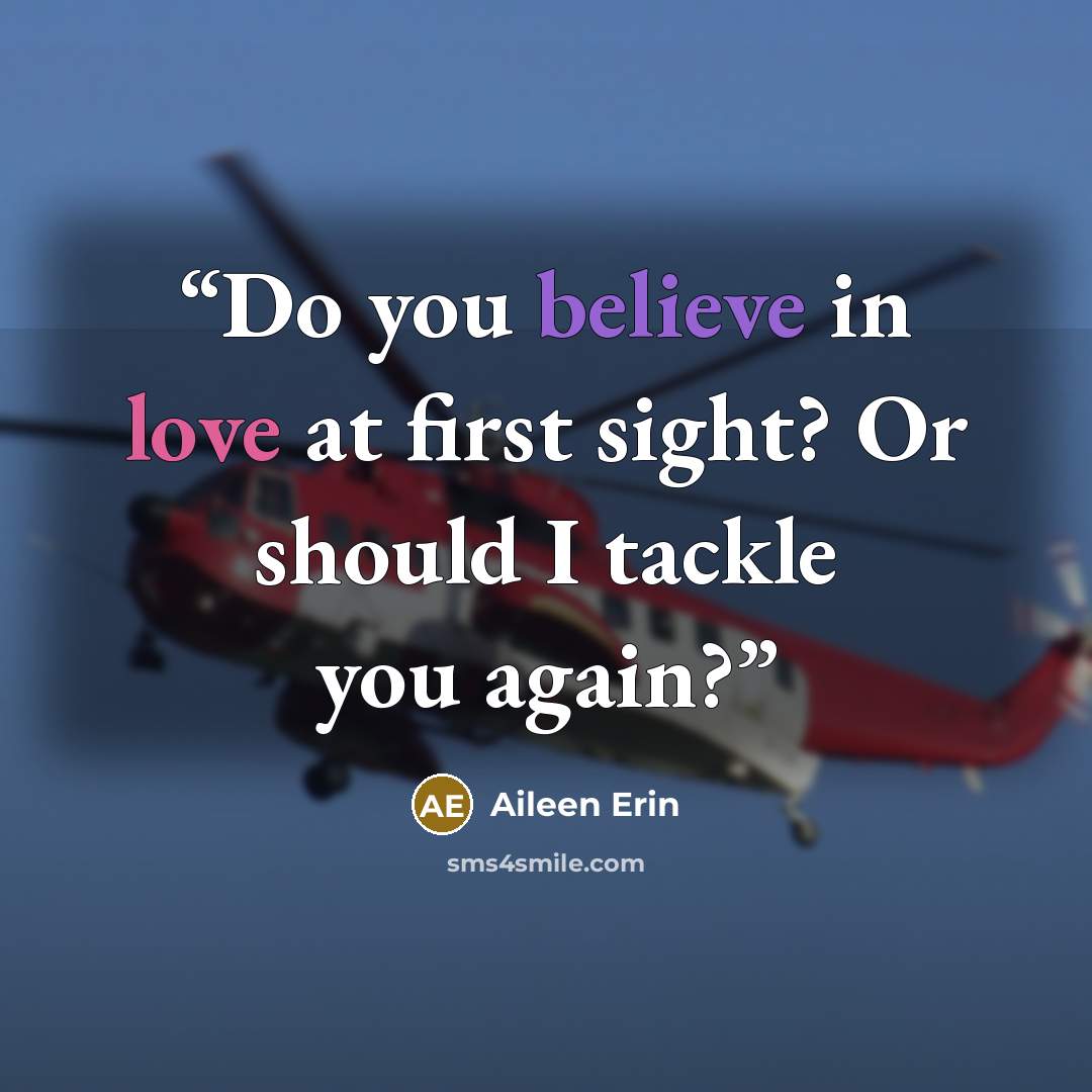 “Do you believe in love at first sight? Or should I tackle you again?” quote by Aileen Erin