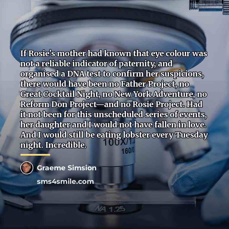 “If Rosie’s mother had known that eye colour was not…” quote by Graeme Simsion