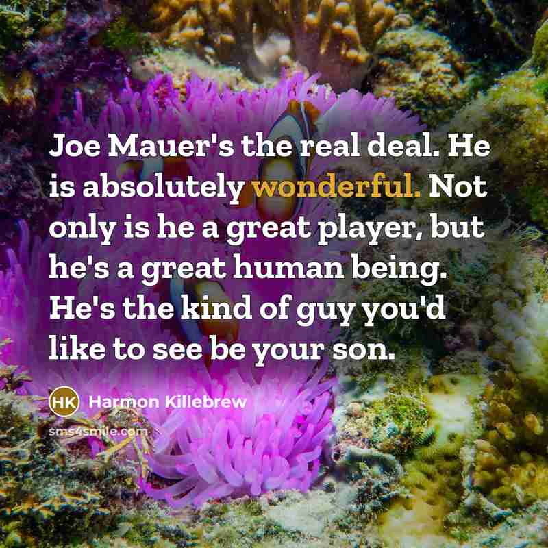 “Joe Mauer's the real deal. He is absolutely wonderful. Not…” quote by Harmon Killebrew