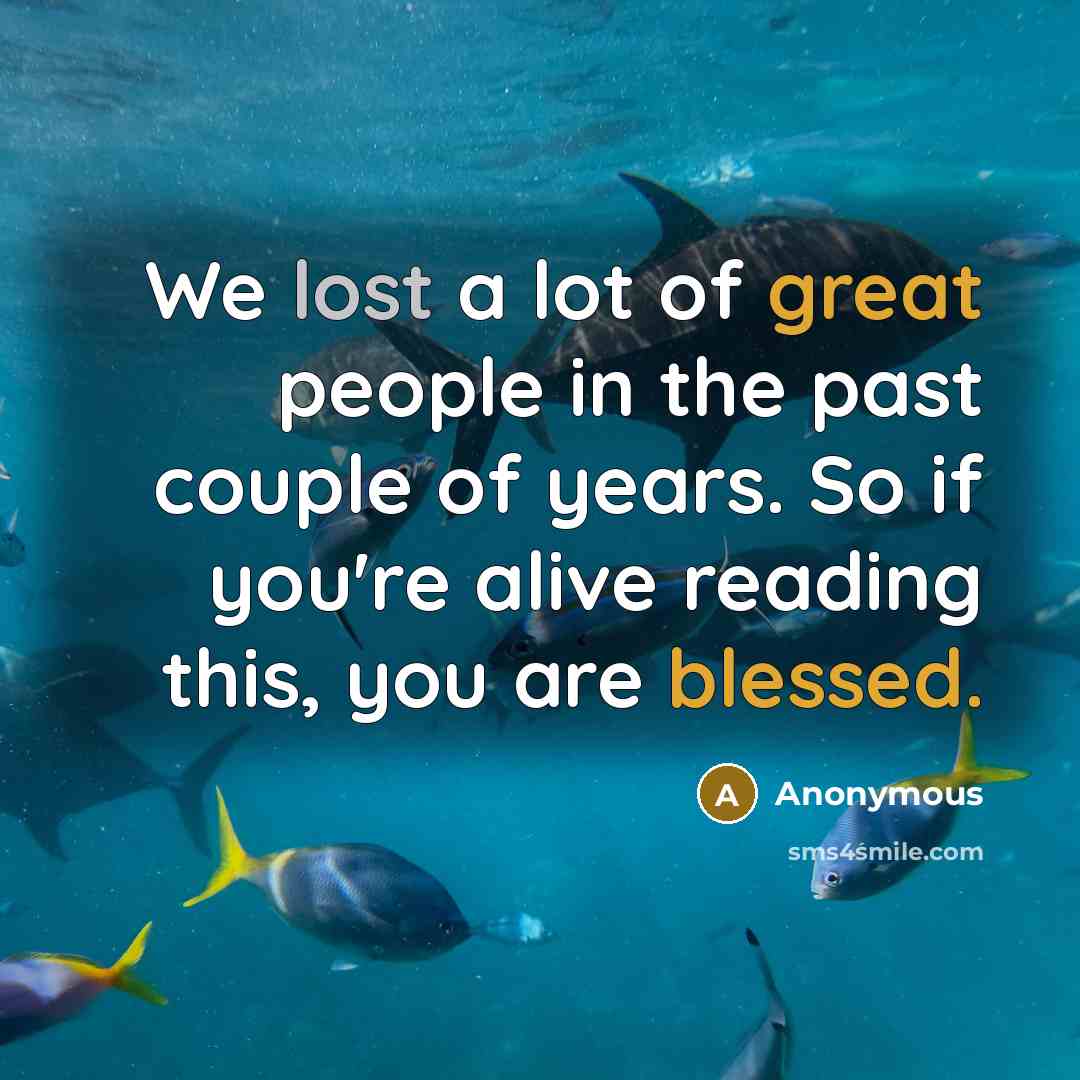 “We lost a lot of great people in the past couple of years. So if you're alive reading this, you are blessed.” quote by Anonymous