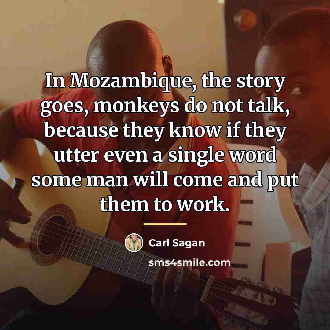 “In Mozambique, the story goes, monkeys do not talk, because…” quote by Carl Sagan