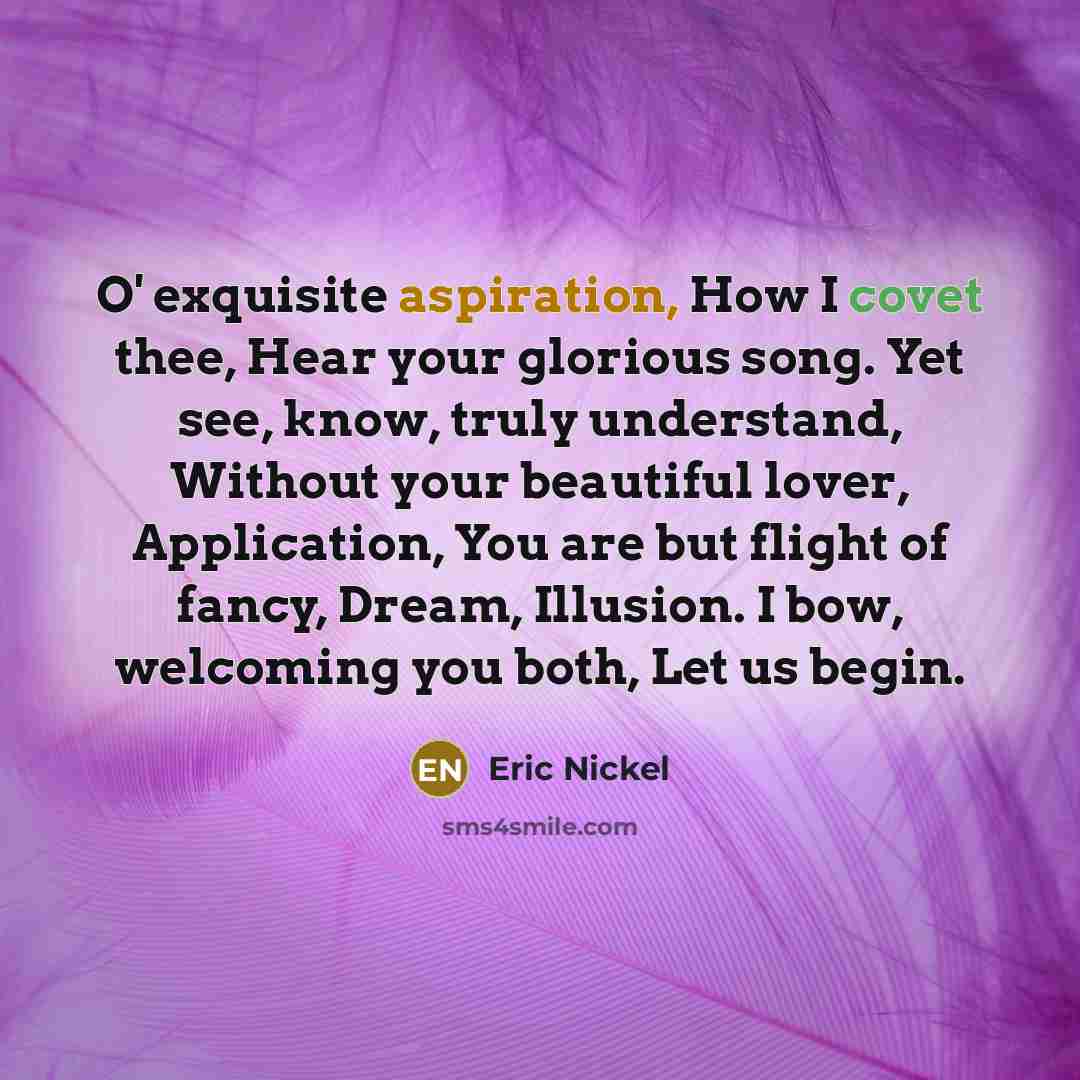 “O' exquisite aspiration, How I covet thee, Hear your glorious…” quote by Eric Nickel