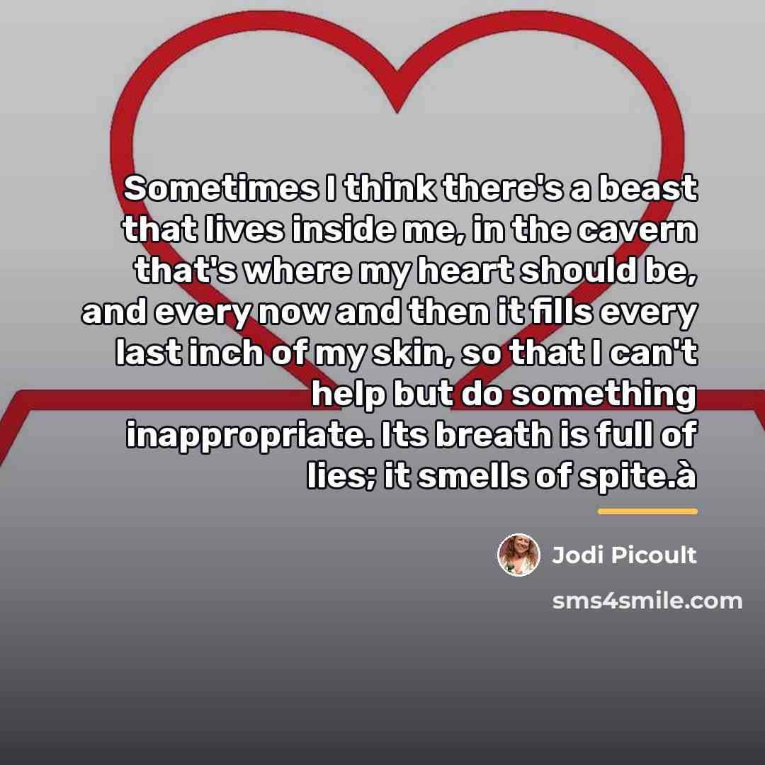 “Sometimes I think there's a beast that lives inside me,…” quote by Jodi Picoult