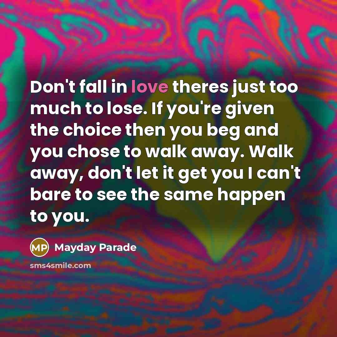 “Don't fall in love theres just too much to lose.…” quote by Mayday Parade