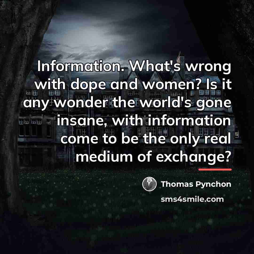 “Information. What's wrong with dope and women? Is it any…” quote by Thomas Pynchon