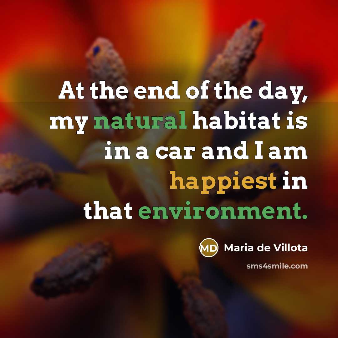 “At the end of the day, my natural habitat is…” quote by Maria de Villota