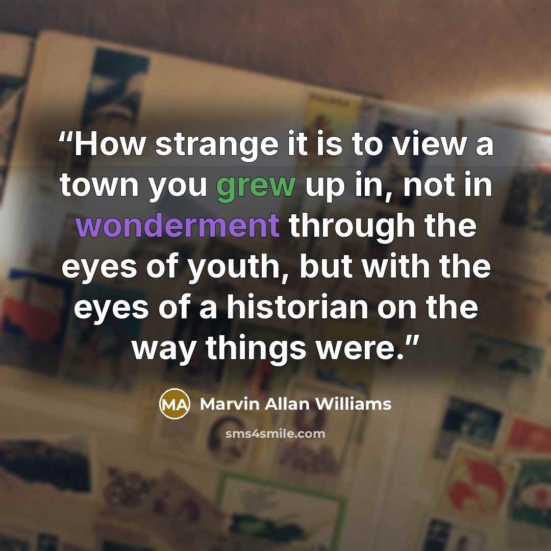 “How strange it is to view a town you grew up in, not in wonderment through the eyes of youth, but with the eyes of a historian on the way things were.” quote by Marvin Allan Williams