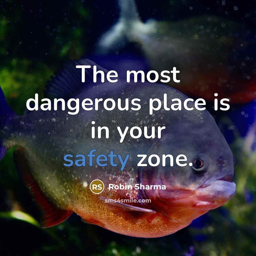 “The most dangerous place is in your safety zone.…” quote by Robin Sharma